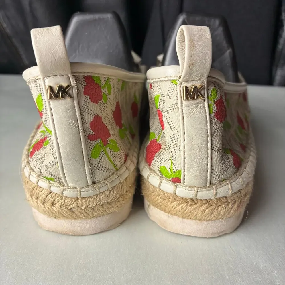 Michael Kors Kendrick Floral Logo Espadrilles MK Monogram Slip On Flats 7M 37